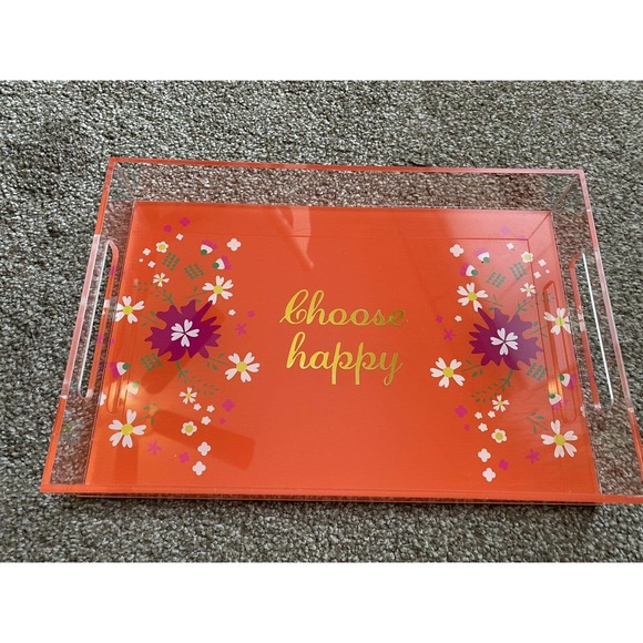 Unbranded Dining Choose Happy Clear Acrylic Tray 8 X 2 Bright Orange Floral Serving Tray